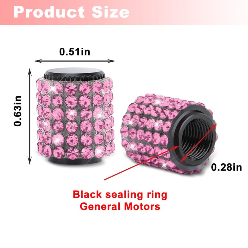 أغطية جذعية صمام إطارات السيارة من Sandfren Bling، 4 قطع من أغطية صمامات هواء عجلة السيارة المقاومة للغبار من حجر الراين، واقي جذع إطار السيارة الماسي الجذاب، عالمي لسيارات الدفع الرباعي والشاحنات والدراجات النارية (وردي) - Image 2